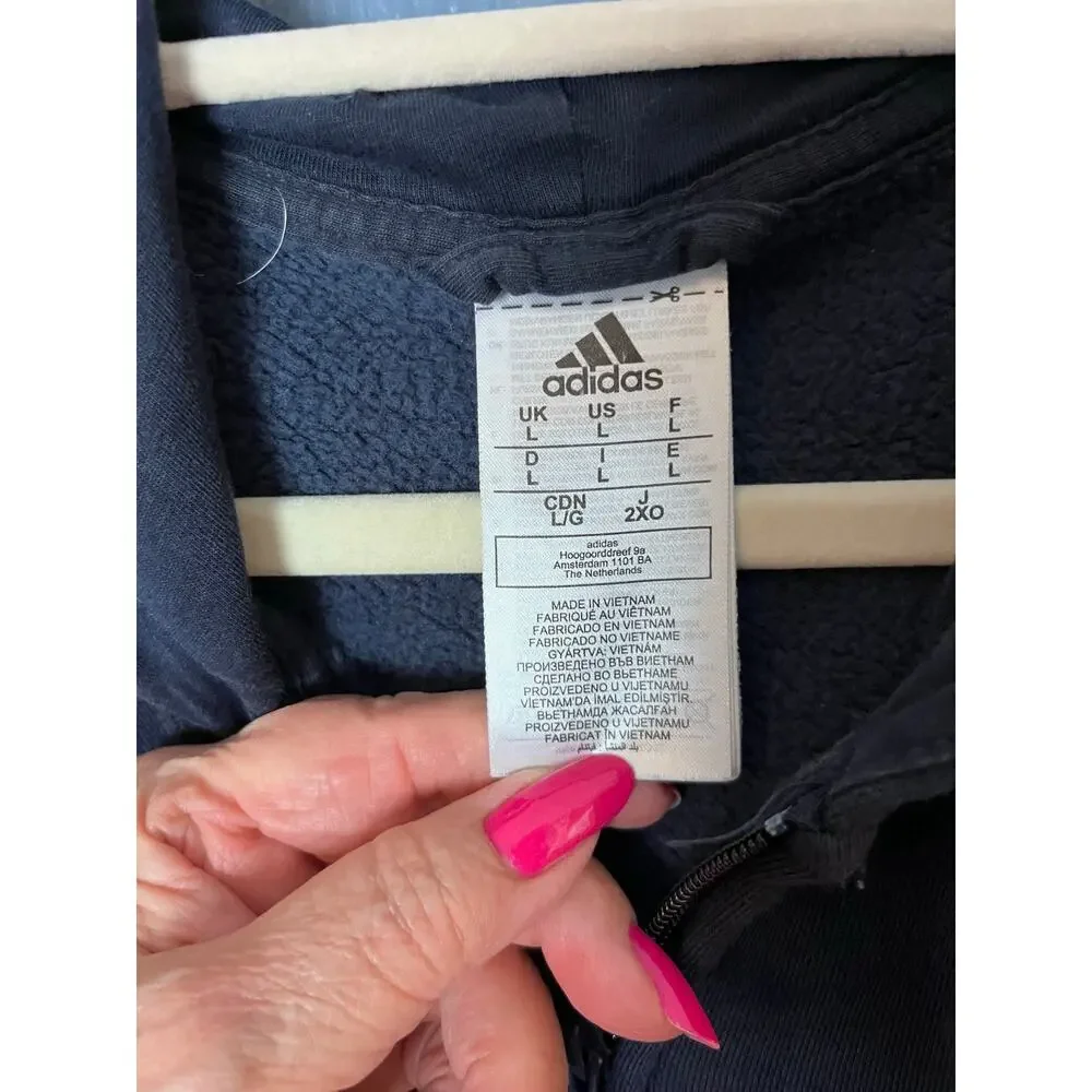Adidas Men’s Full Zip Hoodie Large Three Stripes GK9053 Athleisure Performance